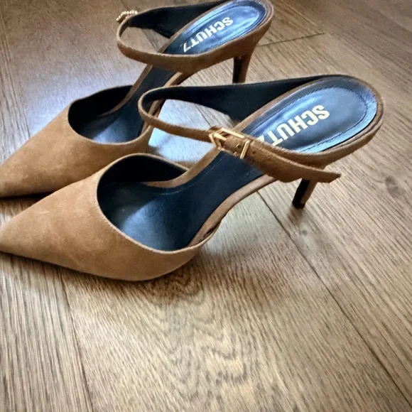 SCHUTZ Laura Mule Heels in Dark Caramel Suede - Picture 4 of 4